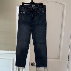 Kensie Blue Distressed High-Rise Slim Straight Jeans